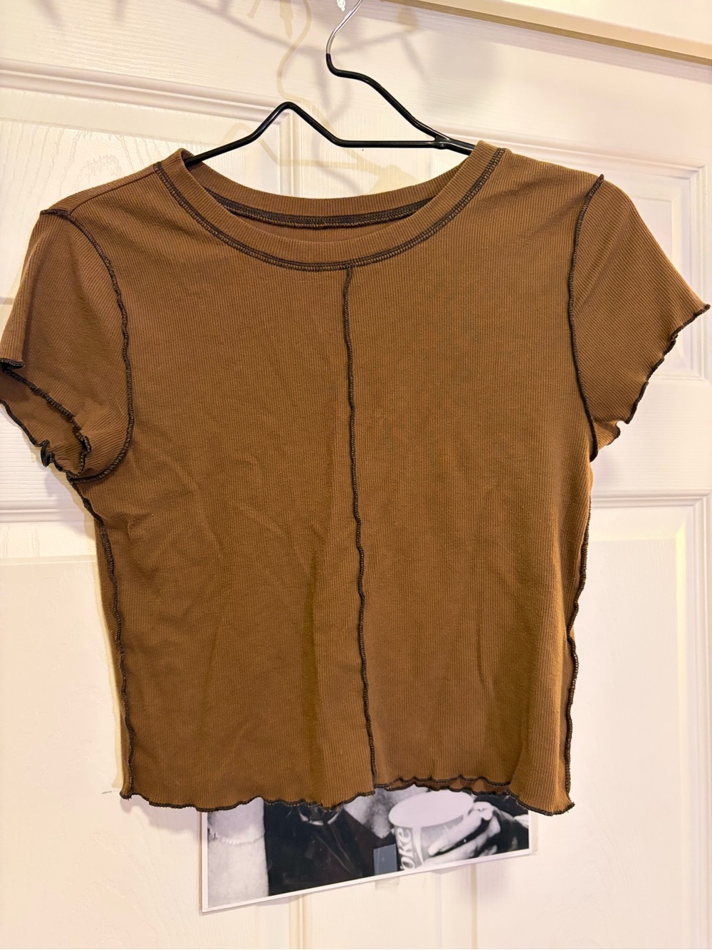 Arizona Jean Company Brown Raw-Edge Crop Tee